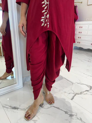 Crimson Pearl Long and Short Dhoti Set - Preetibora