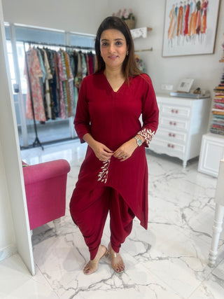 Crimson Pearl Long and Short Dhoti Set - Preetibora