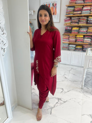 Crimson Pearl Long and Short Dhoti Set - Preetibora