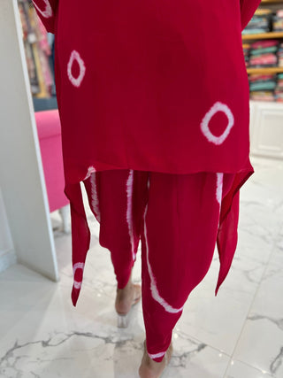 Deep Red Tie Dye Coord in Crepe Silk - Preetibora