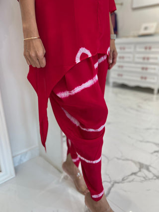 Deep Red Tie Dye Coord in Crepe Silk - Preetibora