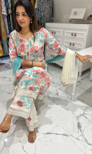 Floral Fantasy Lace Palazzo Set - Preetibora