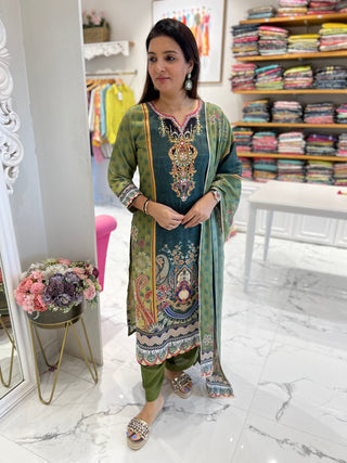 Jade Green Pakistani Dupatta Set - Preetibora