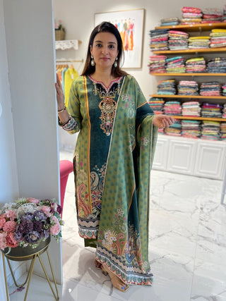 Jade Green Pakistani Dupatta Set - Preetibora