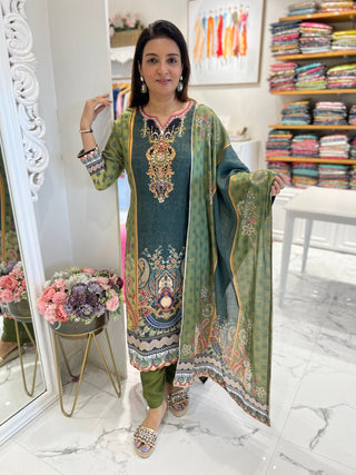 Jade Green Pakistani Dupatta Set - Preetibora