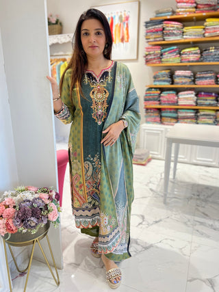 Jade Green Pakistani Dupatta Set - Preetibora