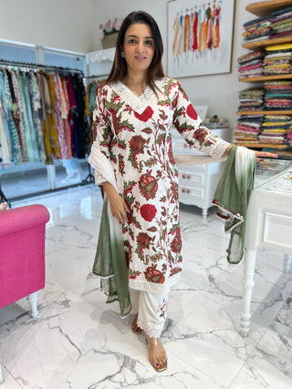 Multi Mirror Floral Lace Palazzo Set - Preetibora