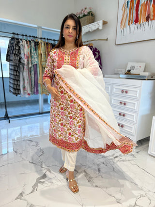 Off White Doriya Dupatta Set - Preetibora