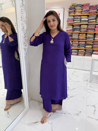 Purple Luxury Slash Pocket Coord Set - Preetibora