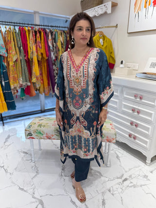 Regal Blue Kaftan Set - Preetibora