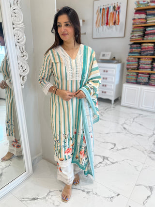 Striped Floral Lace Palazzo Set - Preetibora