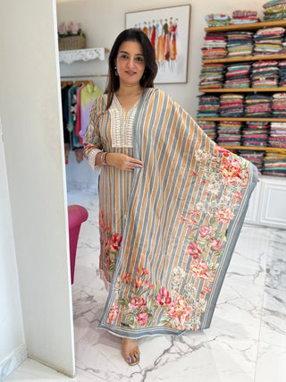 Striped Floral Lace Palazzo Set - Preetibora