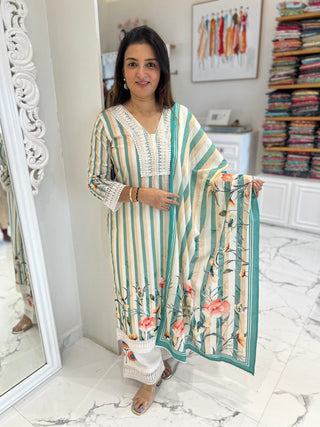 Striped Floral Lace Palazzo Set - Preetibora