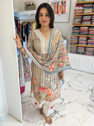 Striped Floral Lace Palazzo Set - Preetibora