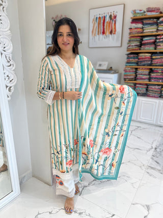 Striped Floral Lace Palazzo Set - Preetibora